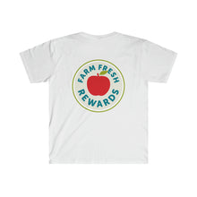 Load image into Gallery viewer, Farm Fresh Rewards - Machias Marketplace on Front Unisex Softstyle T-Shirt