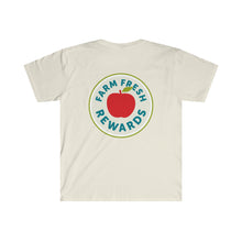 Load image into Gallery viewer, Farm Fresh Rewards - Machias Marketplace on Front Unisex Softstyle T-Shirt