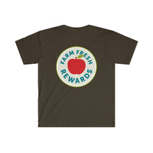 Load image into Gallery viewer, Farm Fresh Rewards - Blue Hill Coop on Front Unisex Softstyle T-Shirt
