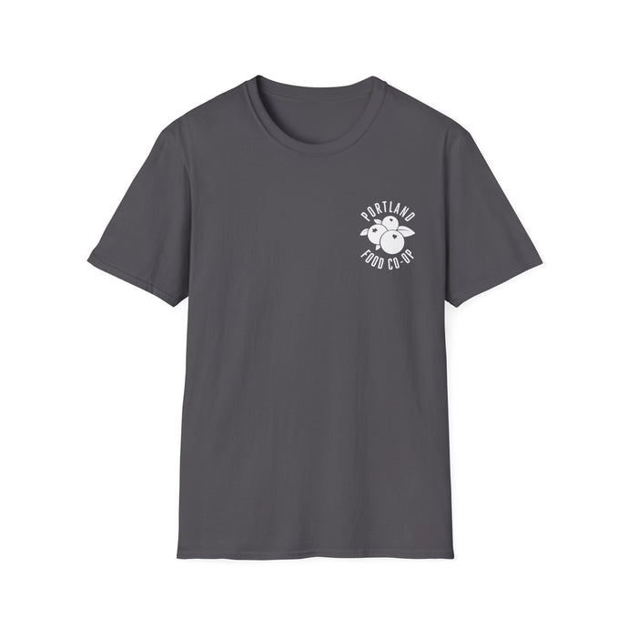 Farm Fresh Rewards - Portland Food Co-Op on Front Unisex Softstyle T-Shirt