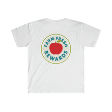 Load image into Gallery viewer, Farm Fresh Rewards - Machias Marketplace on Front Unisex Softstyle T-Shirt
