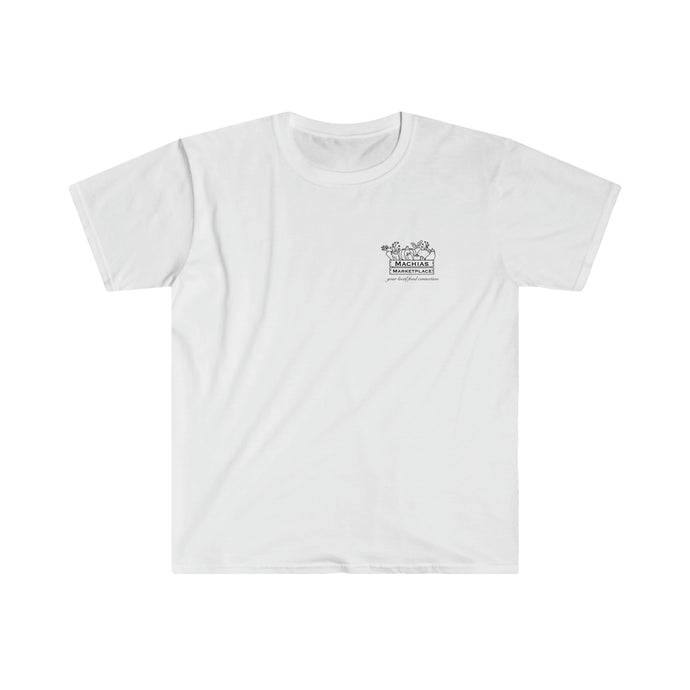 Farm Fresh Rewards - Machias Marketplace on Front Unisex Softstyle T-Shirt